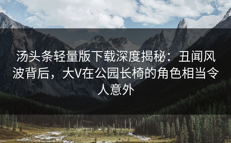 汤头条轻量版下载深度揭秘：丑闻风波背后，大V在公园长椅的角色相当令人意外