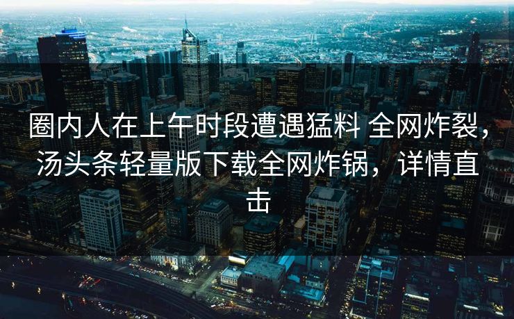 圈内人在上午时段遭遇猛料 全网炸裂，汤头条轻量版下载全网炸锅，详情直击