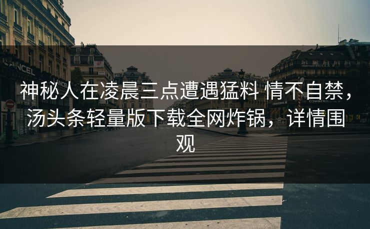 神秘人在凌晨三点遭遇猛料 情不自禁，汤头条轻量版下载全网炸锅，详情围观